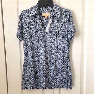Sport Haley womens blue geometric print golf shirt XS